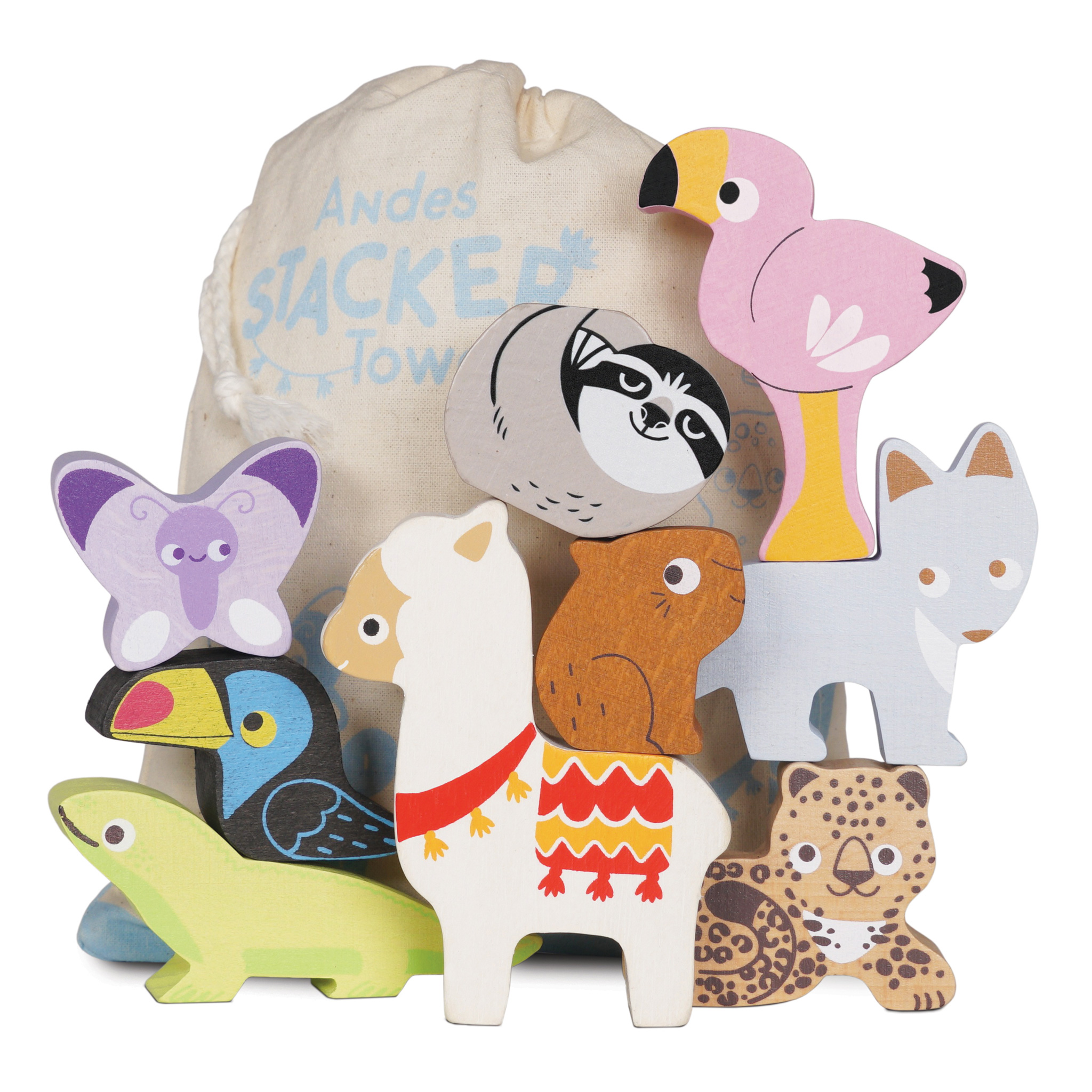 PL113-andes-stacking-cotton-bag-and-fsc-wooden-animals-2021 Le Toy Van Drvene životinjice za slaganje - Andes - Image 1