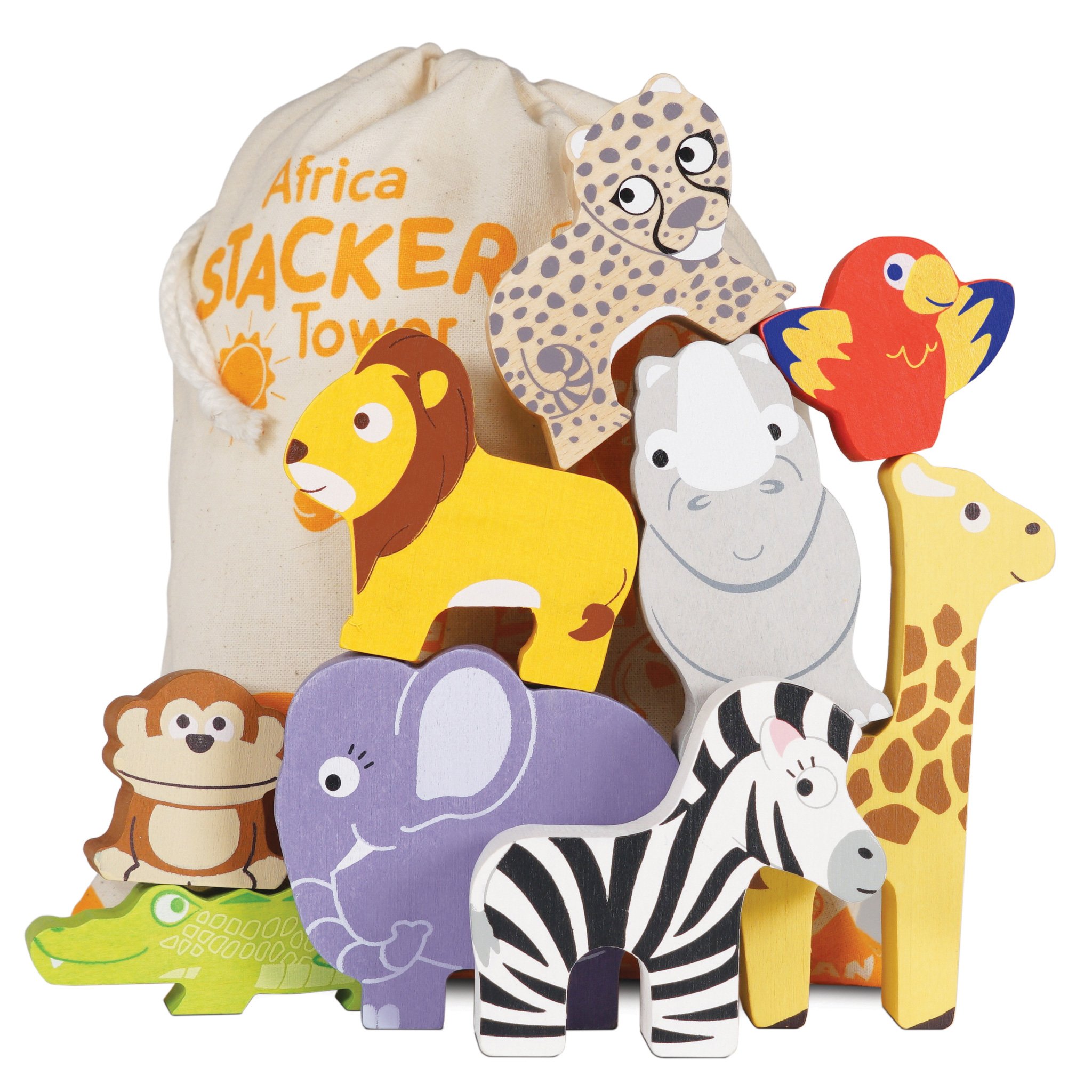 PL117-africa-stacker-cotton-bag-fsc-wooden-animals-2021_2048x2048 Le Toy Van Drvene životinjice za slaganje Afrika - Image 1
