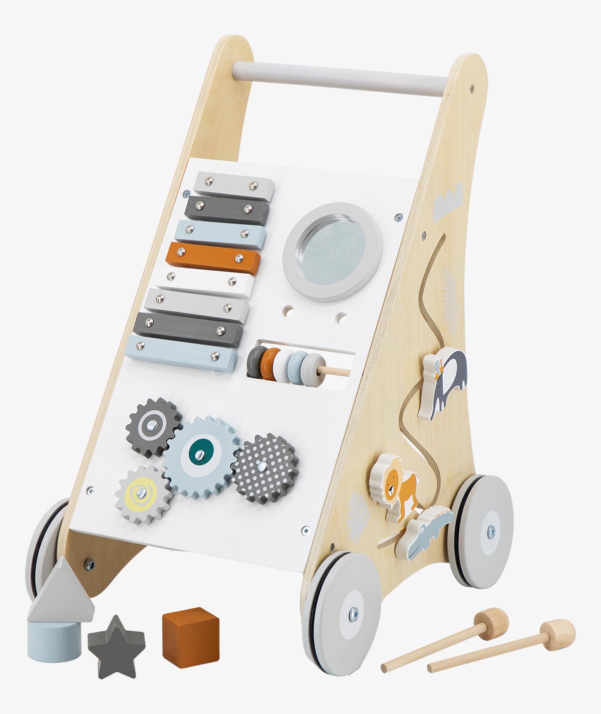 wooden-baby-activity-walker Tryco Drvena aktivnosna guralica sa Montessori tablom - White - Image 1