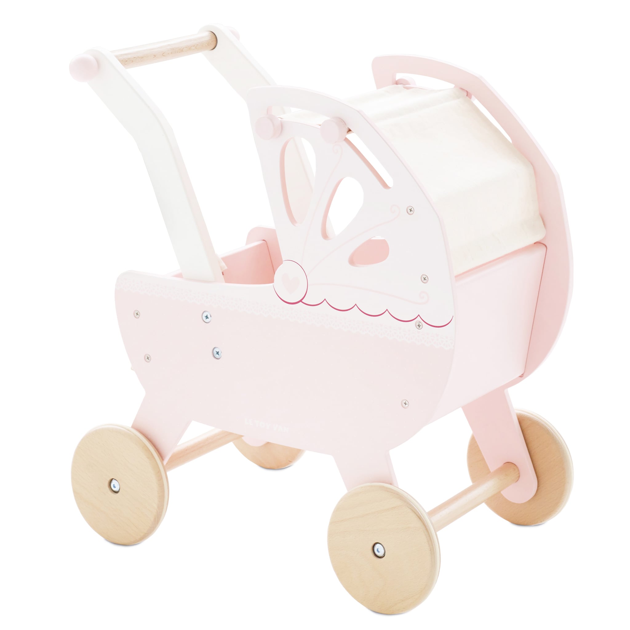 tv322-sweet-dreams-pink-and-white-baby-pram-buggie Le Toy Van Drvena kolica za lutke Sweet Dreams - Honeybake - Image 1