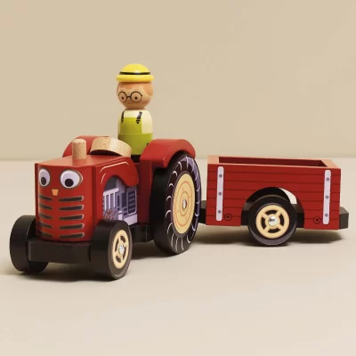 Le Toy Van Crveni drveni traktor sa prikolicom - Bertie