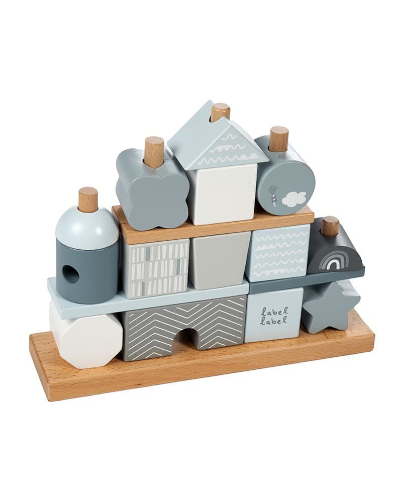 label-label-stacking-blocks-bleu Label Label Drvena didaktička slagalica kućica - Blue - Image 1