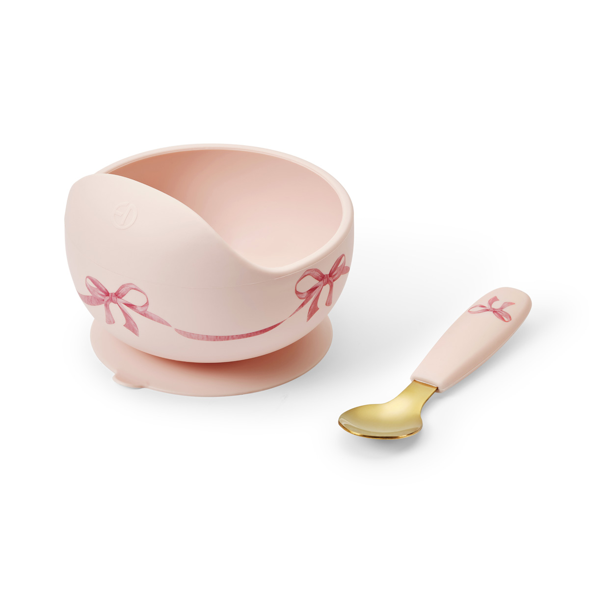 elodie set silikonska zdjelica i kašikica – rosy bow Elodie Set silikonska zdjelica i kašikica – Rosy Bow - Image 1