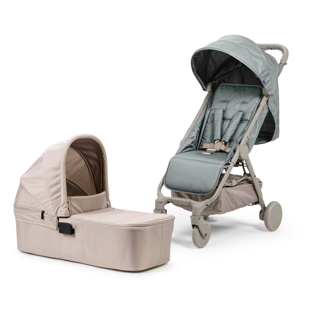 Mondo Stroller Pebble Green _ Carry Cot Moonshell Elodie Mondo dječija kolica – Pebble Green + Elodie Mondo košara za novorođenče – Moonshell - Image 1