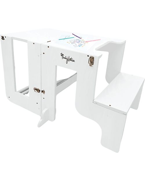 family nation montessori toranj 3u1 white – magnetna tabla + sto i stolica Family Nation Montessori toranj 3u1 White – magnetna tabla + sto i stolica - Image 1