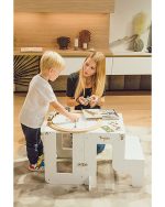 Family Nation Montessori toranj 3u1 White – magnetna tabla + sto i stolica - Image 4